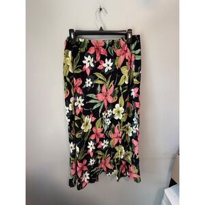Carol Anderson Collection Vintage Floral Midi Skirt XL Pink Black Tropical USA
